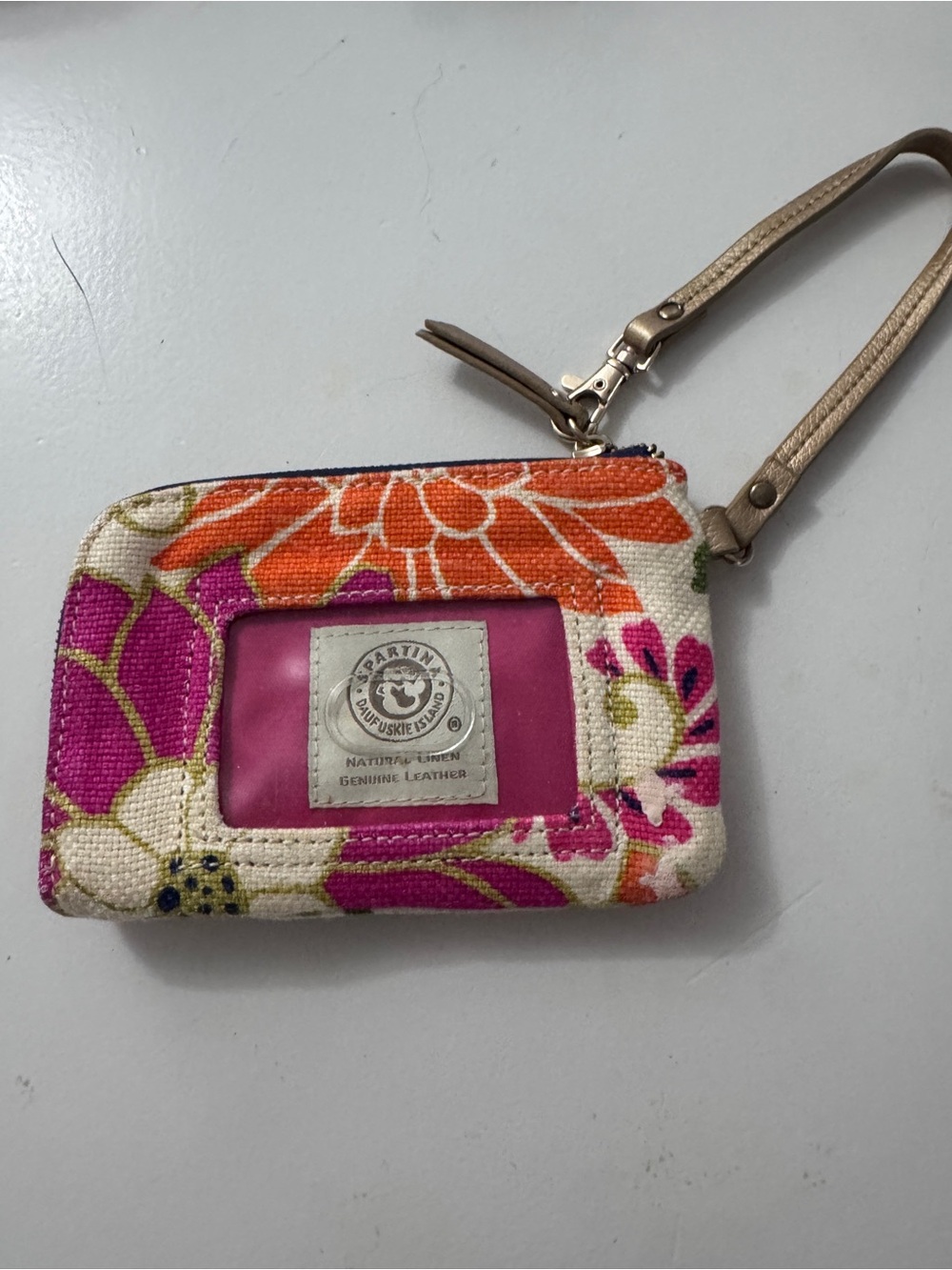 Spartina Pink, Orange & Tan Floral Canvas Wristlet ID Case